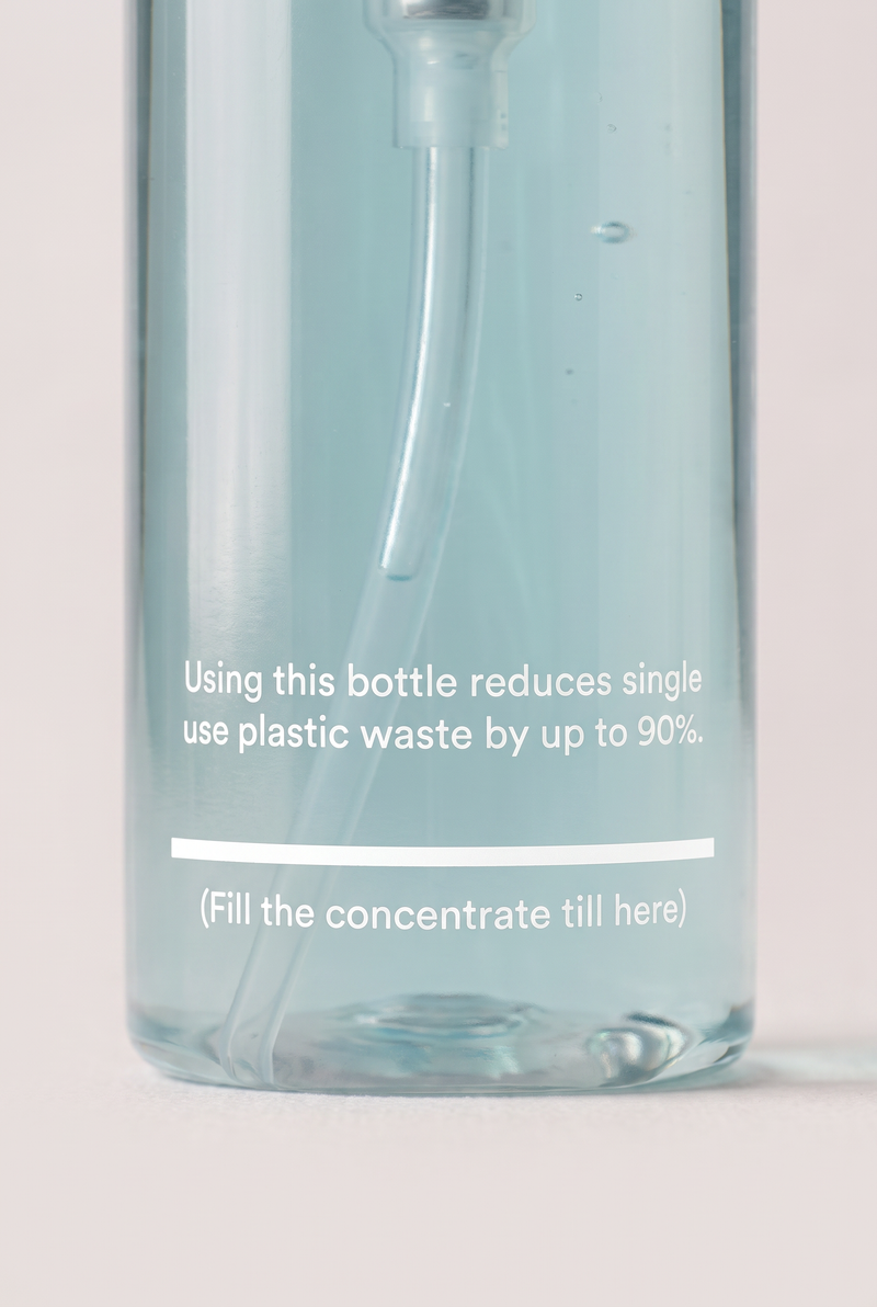 Close-up of the printed measuring line on the House & Co. 200 ml refillable foaming bottle